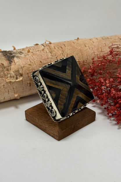 Wooden Chevron Square Ring