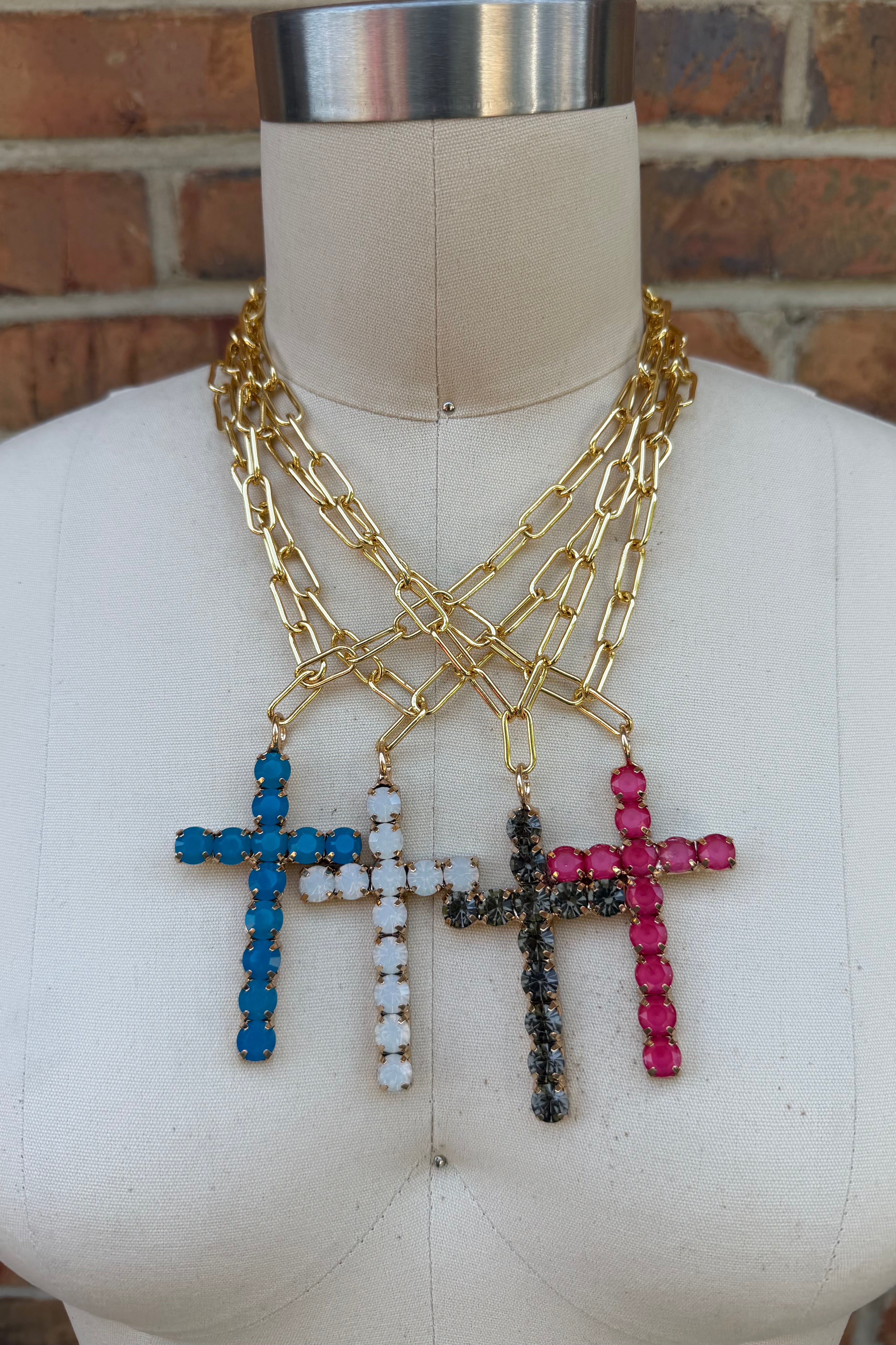 Cross Necklace in White Gems
