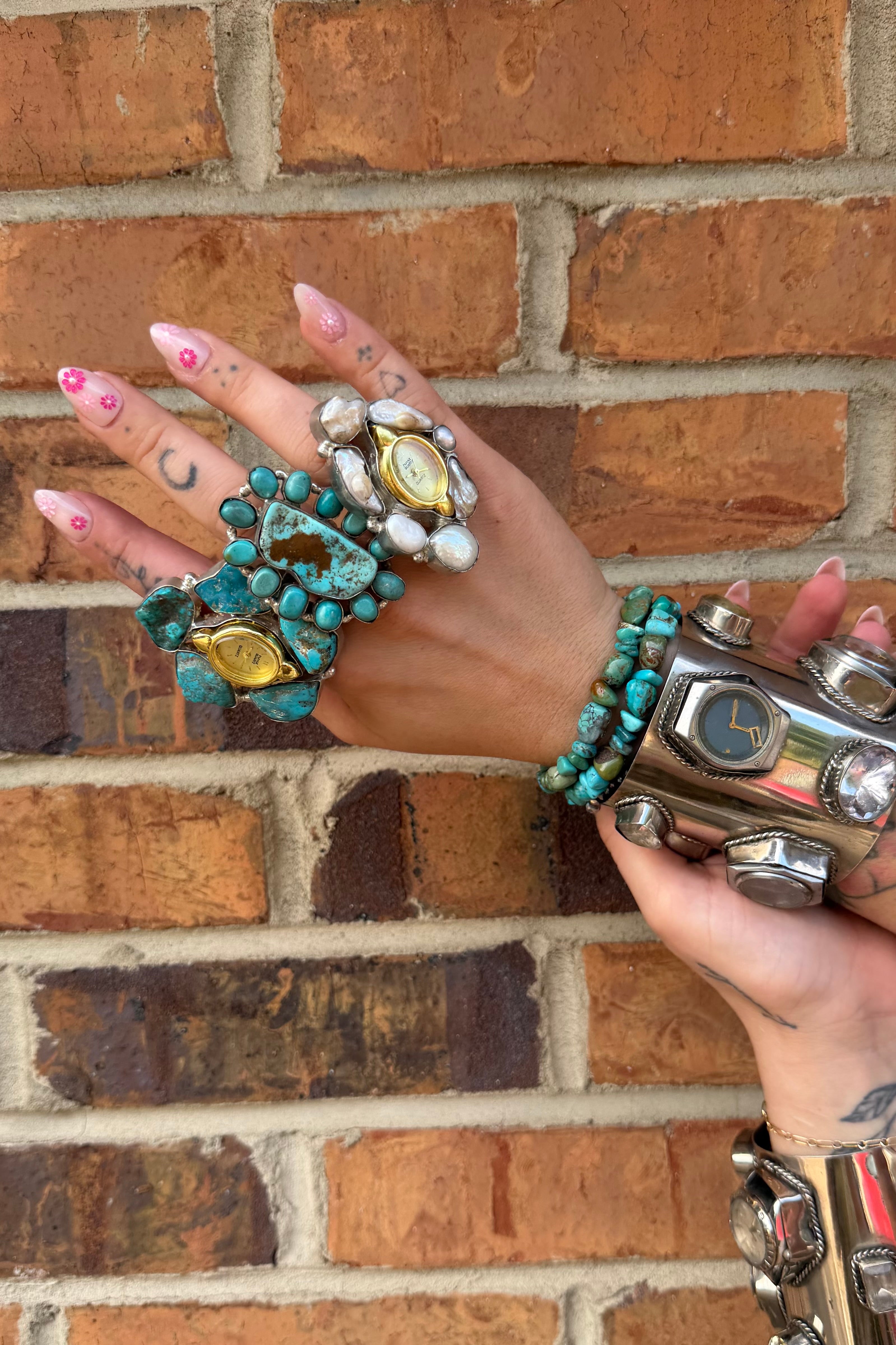 Turquoise & Gold Tick Tock Watch Ring 3
