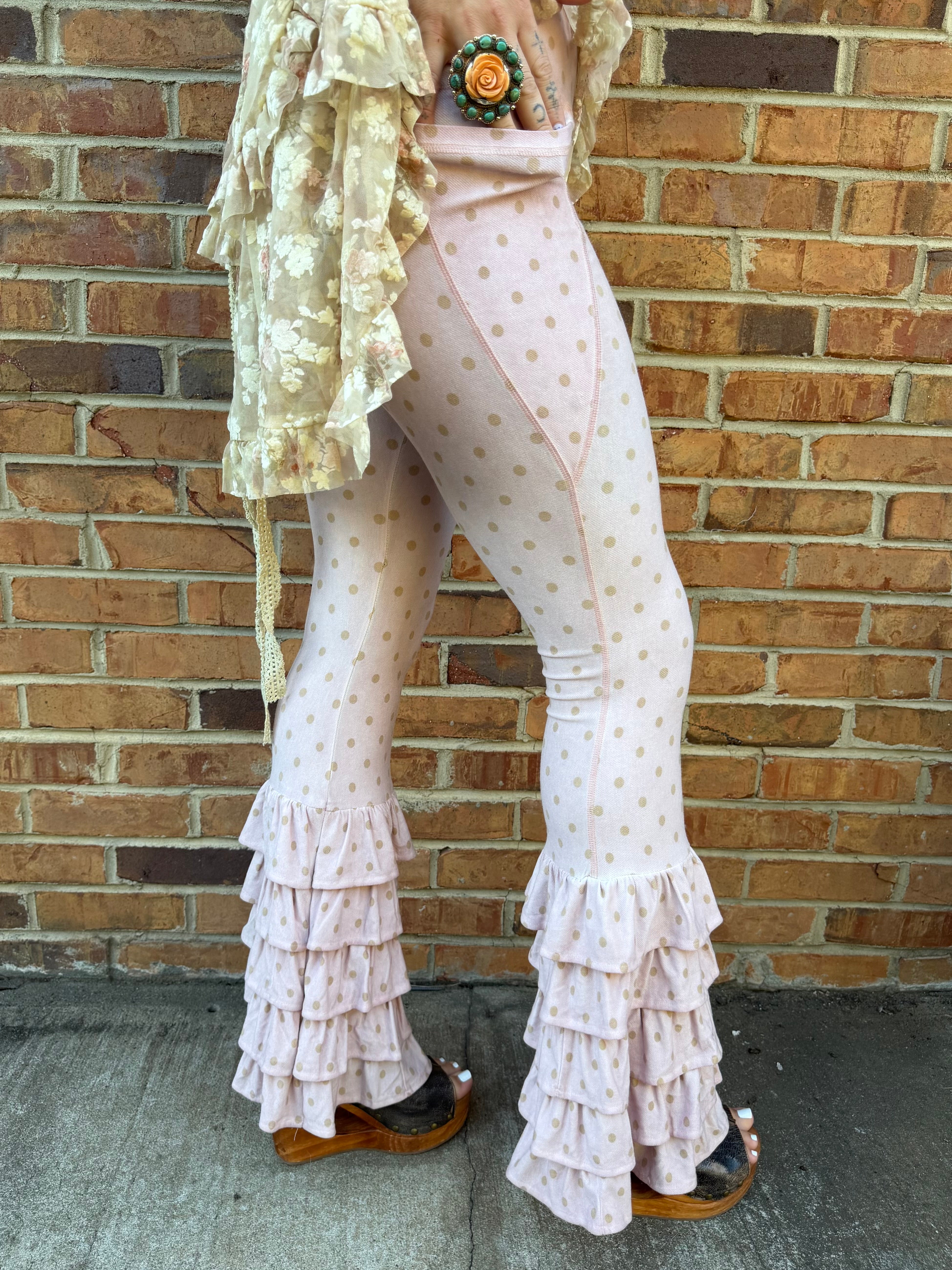 Pink Polka Dot Denim Jean Legging