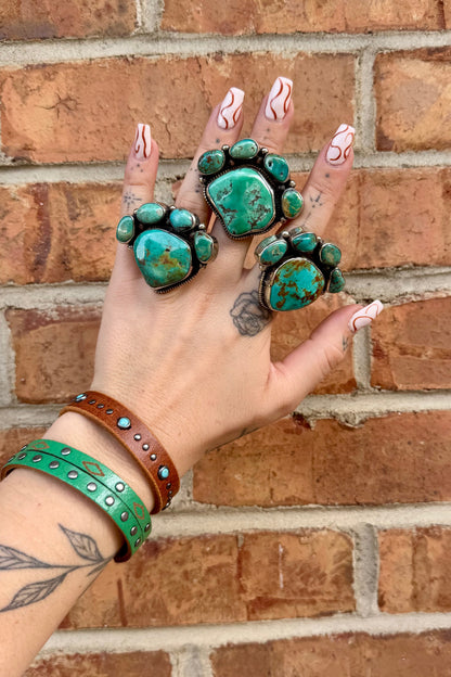 Paw Print Chunky Turquoise Nugget Ring Set 3
