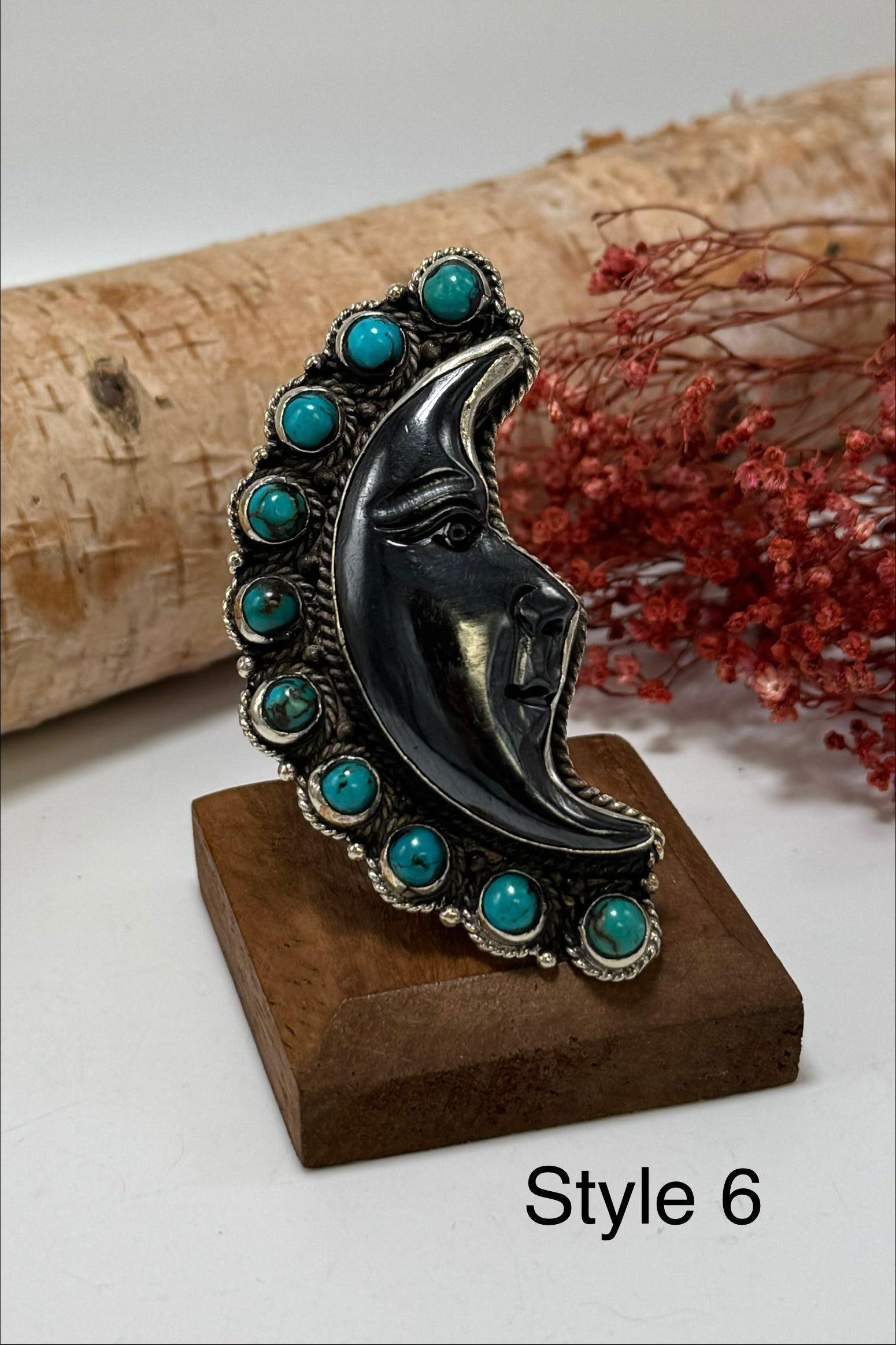 Half Moon Black and Turquoise Ring