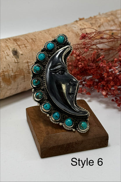 Half Moon Black and Turquoise Ring