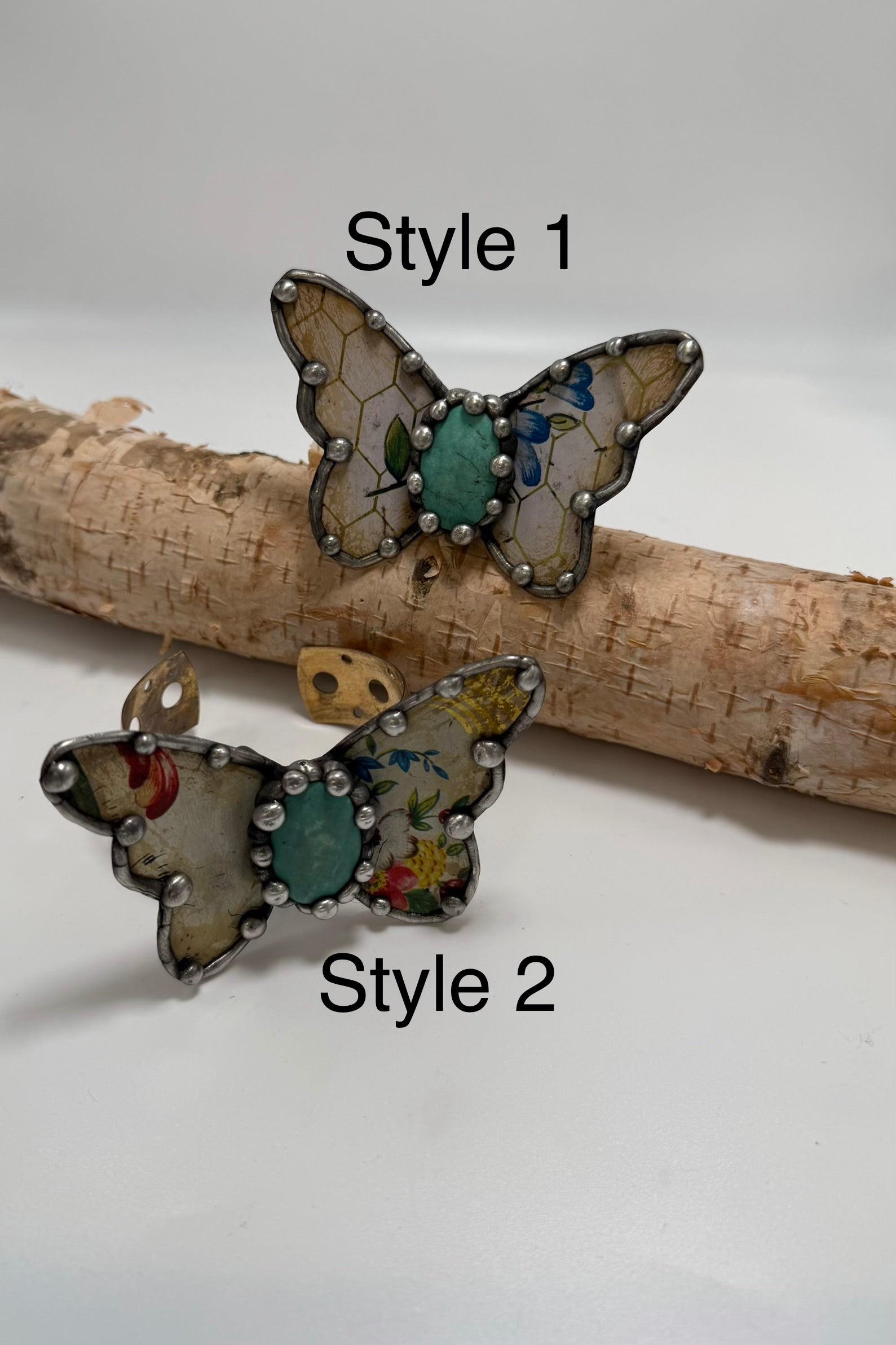 Butterfly Recycled Tin Cuff Bracelet w/ Gemstone