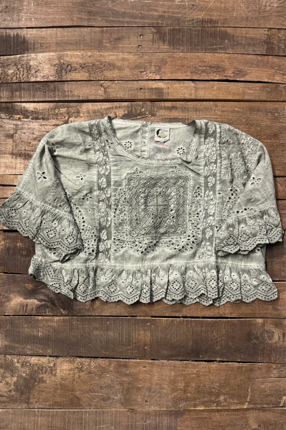 Softly Worn Eyelet Top in Charcoal