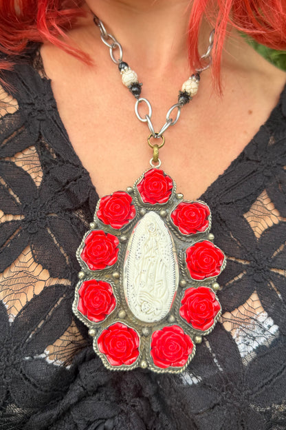 Mary in Roses Necklace