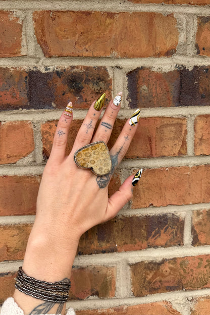 Fossilized Coral Heart Ring