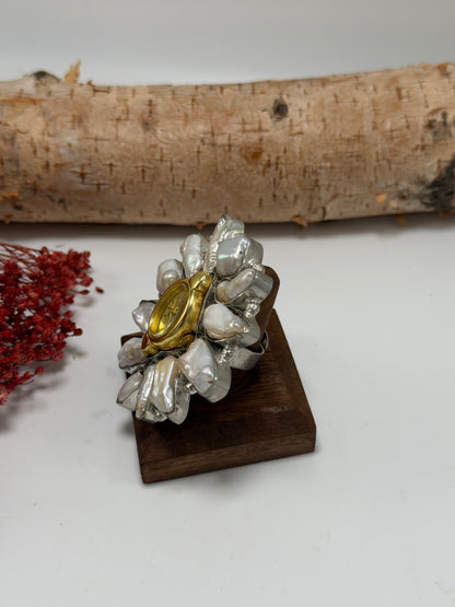 Pearl & Gold Tick Tock Watch Ring 1