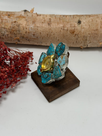 Turquoise & Gold Tick Tock Watch Ring 1