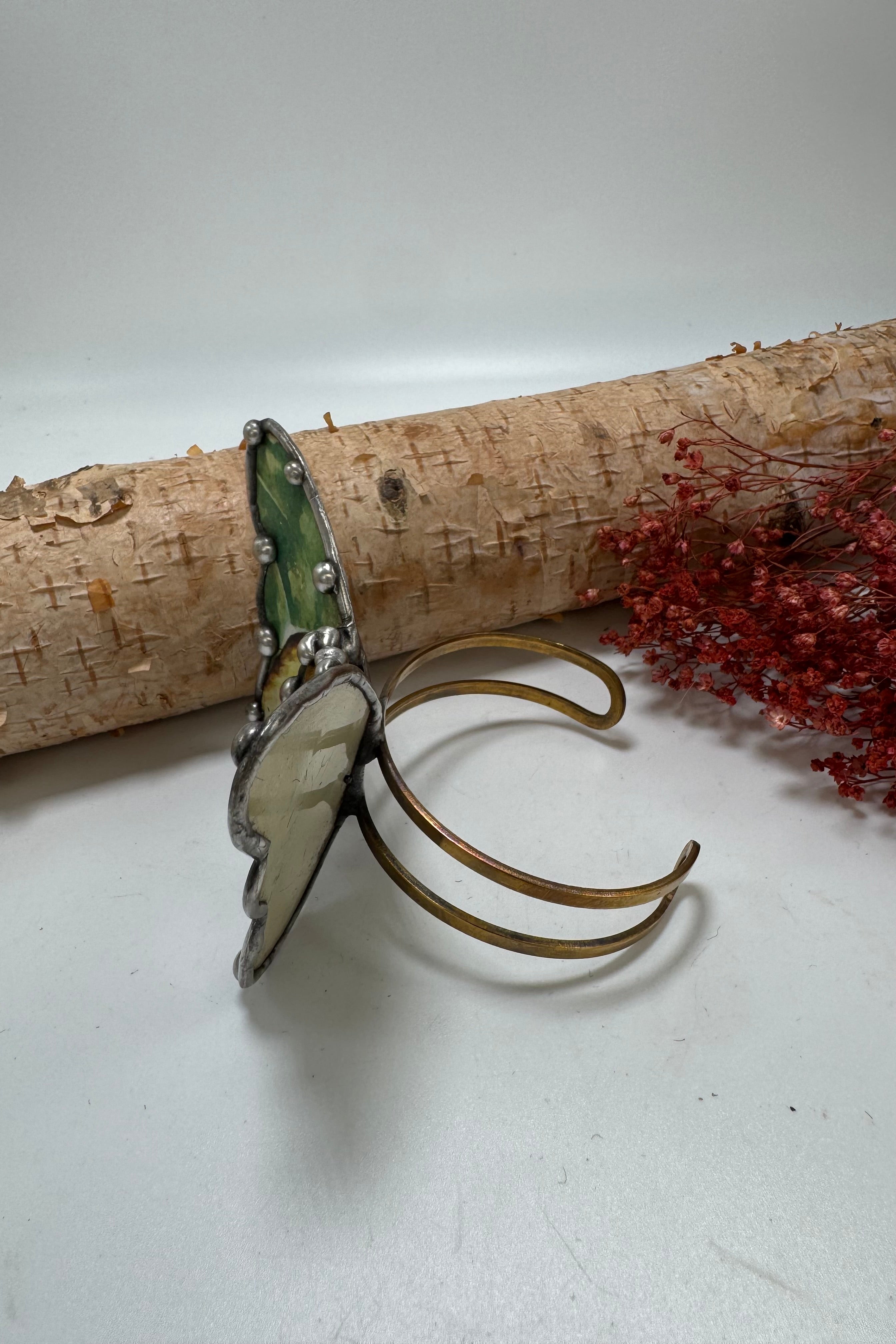Butterfly Recycled Tin Cuff Bracelet w/ Gemstone Style 29