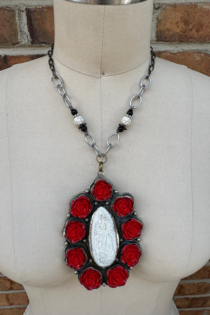 Mary in Roses Necklace