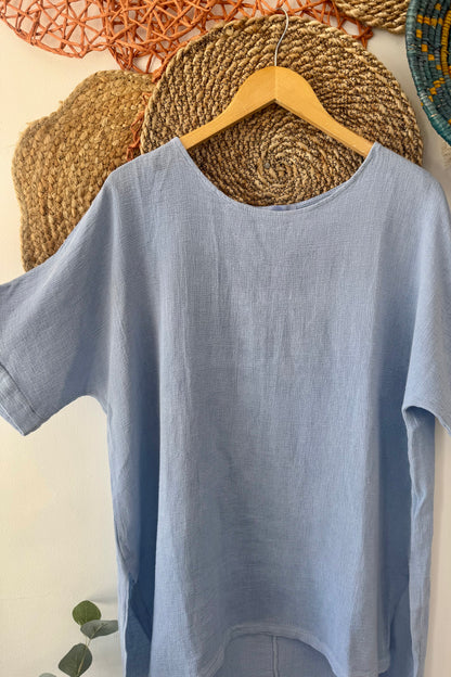 Jasmine High-Low Tunic Top in Mesh Linen