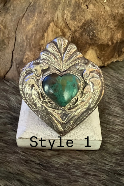Turquoise Heart In The Middle Ring