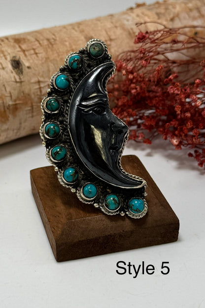 Half Moon Black and Turquoise Ring