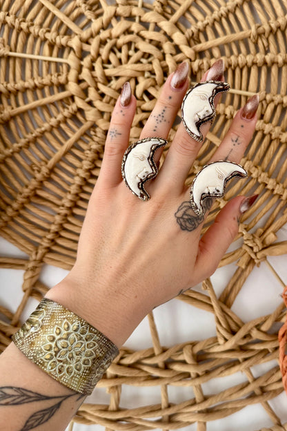 Moon Face Carved Ring