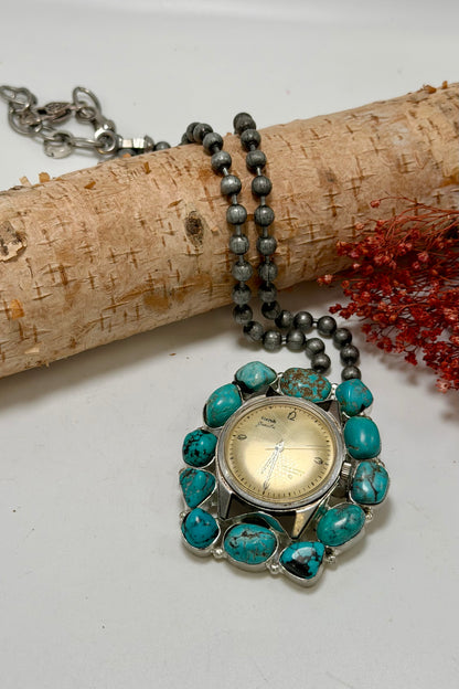 On the Clock Watch Necklace - Vintage Ball Chain