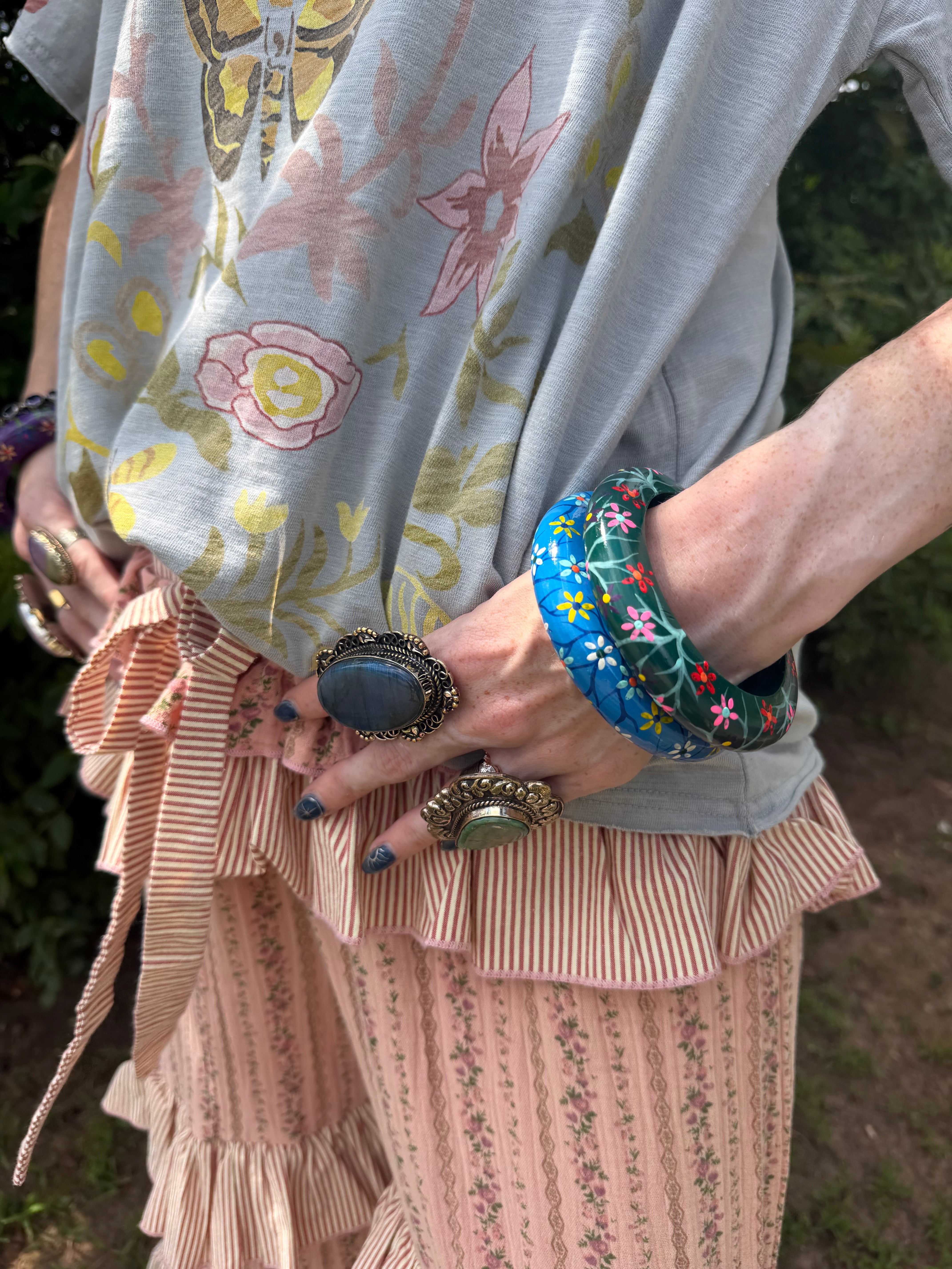 Hand Painted Flower Wood