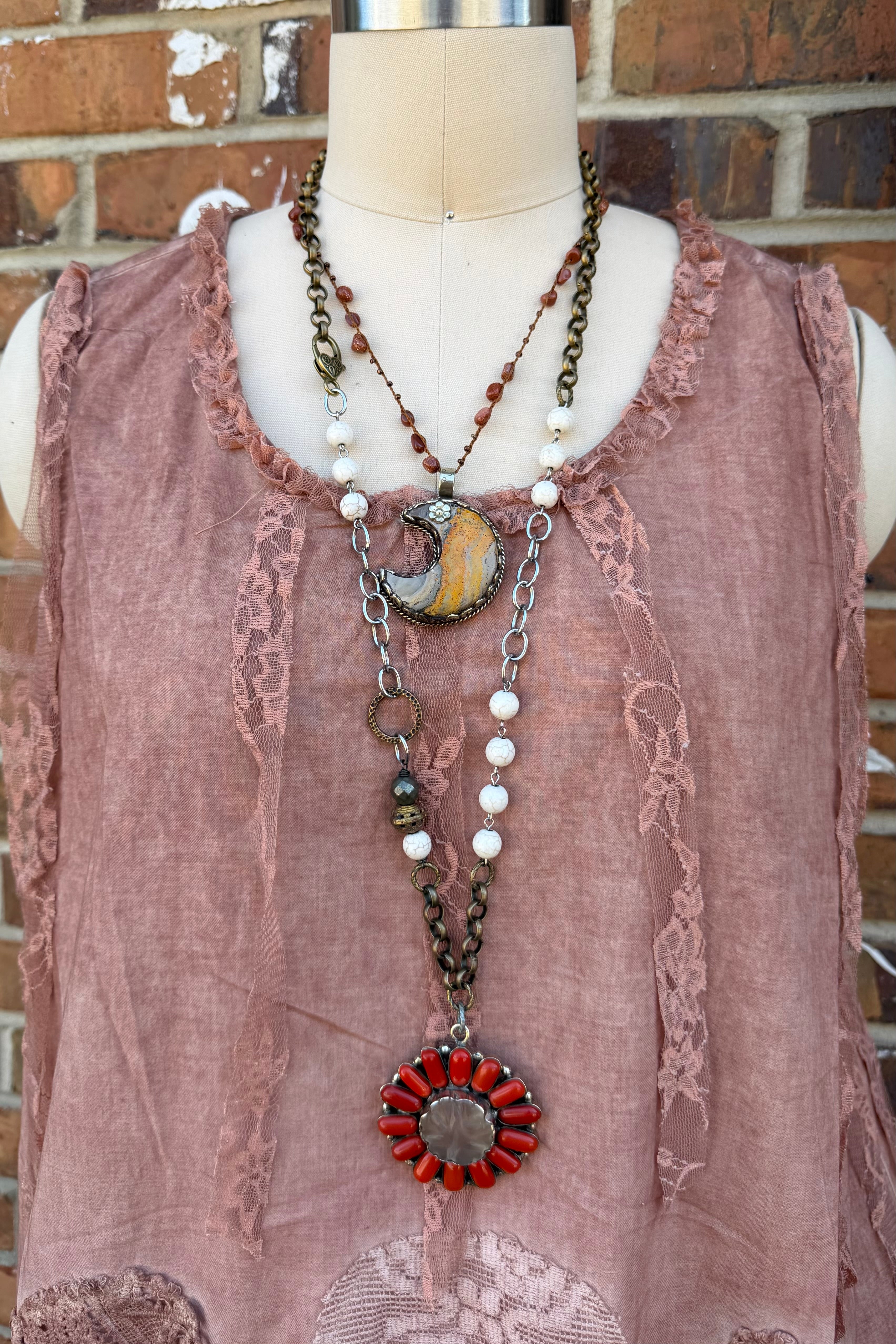 OOAK Coral Flower Statement Necklace