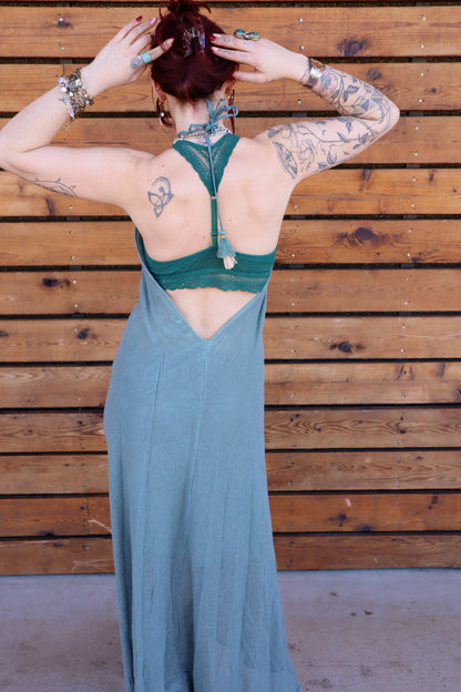 Summer Sunshine Beached Mesh Cotton Tie Neck Maxi w/ Open Back