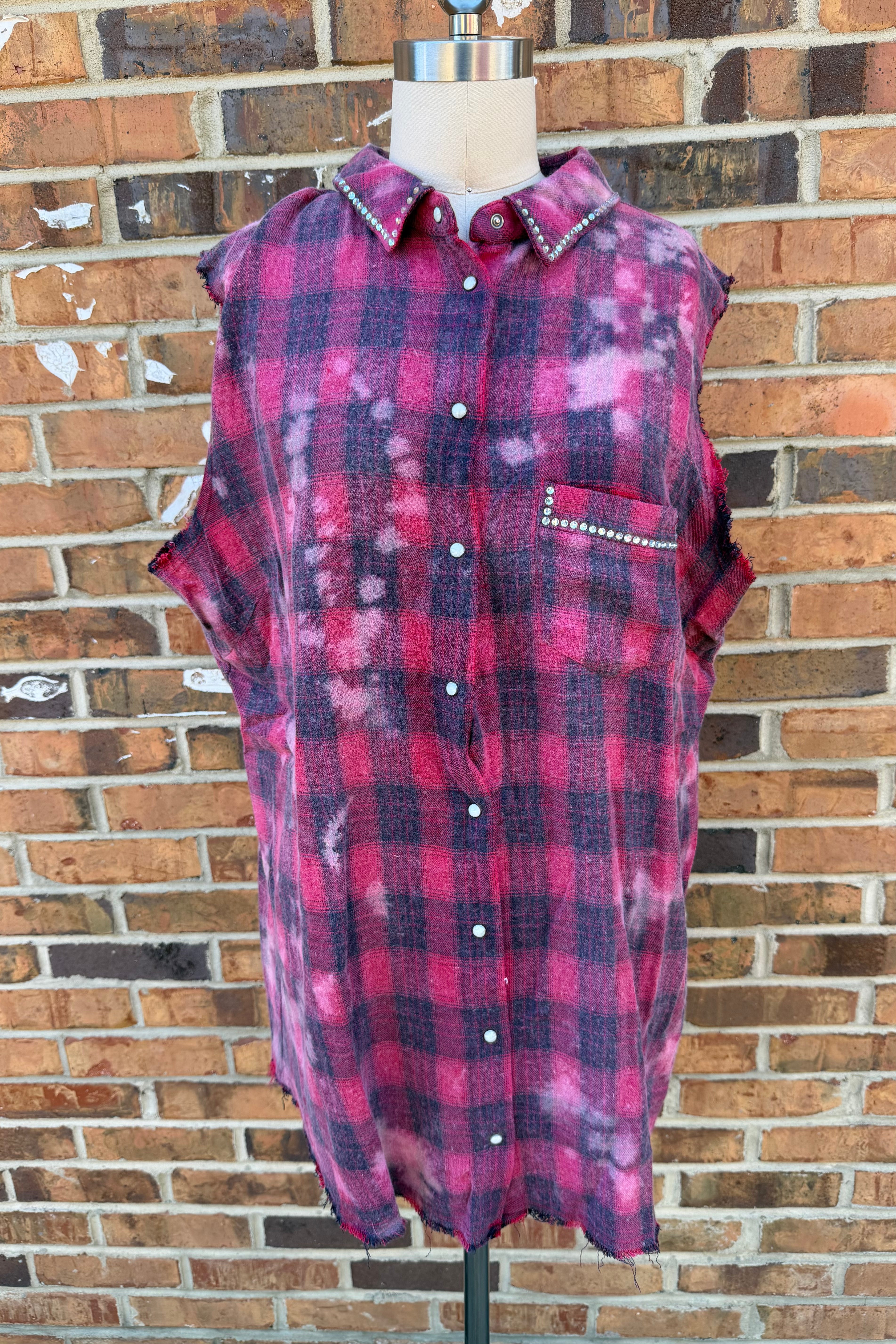 Red Plaid Button down Top