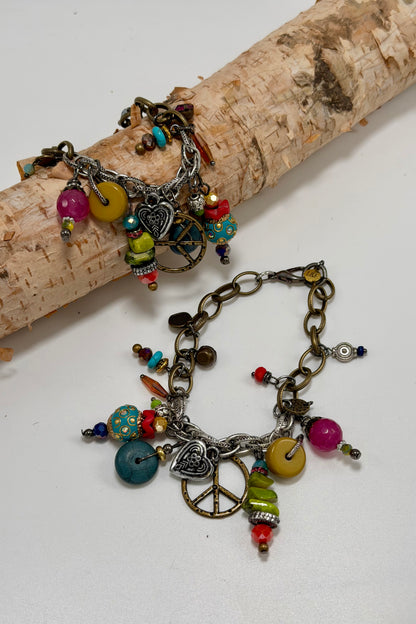 Peace Mixed Chains Bracelet  w/Trinkets