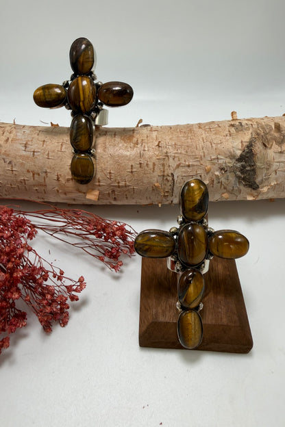 Tigers Eye Gem Cross Ring