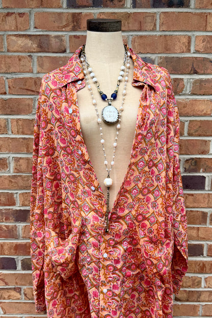 Meadow Strolls Duster in Peach Floral