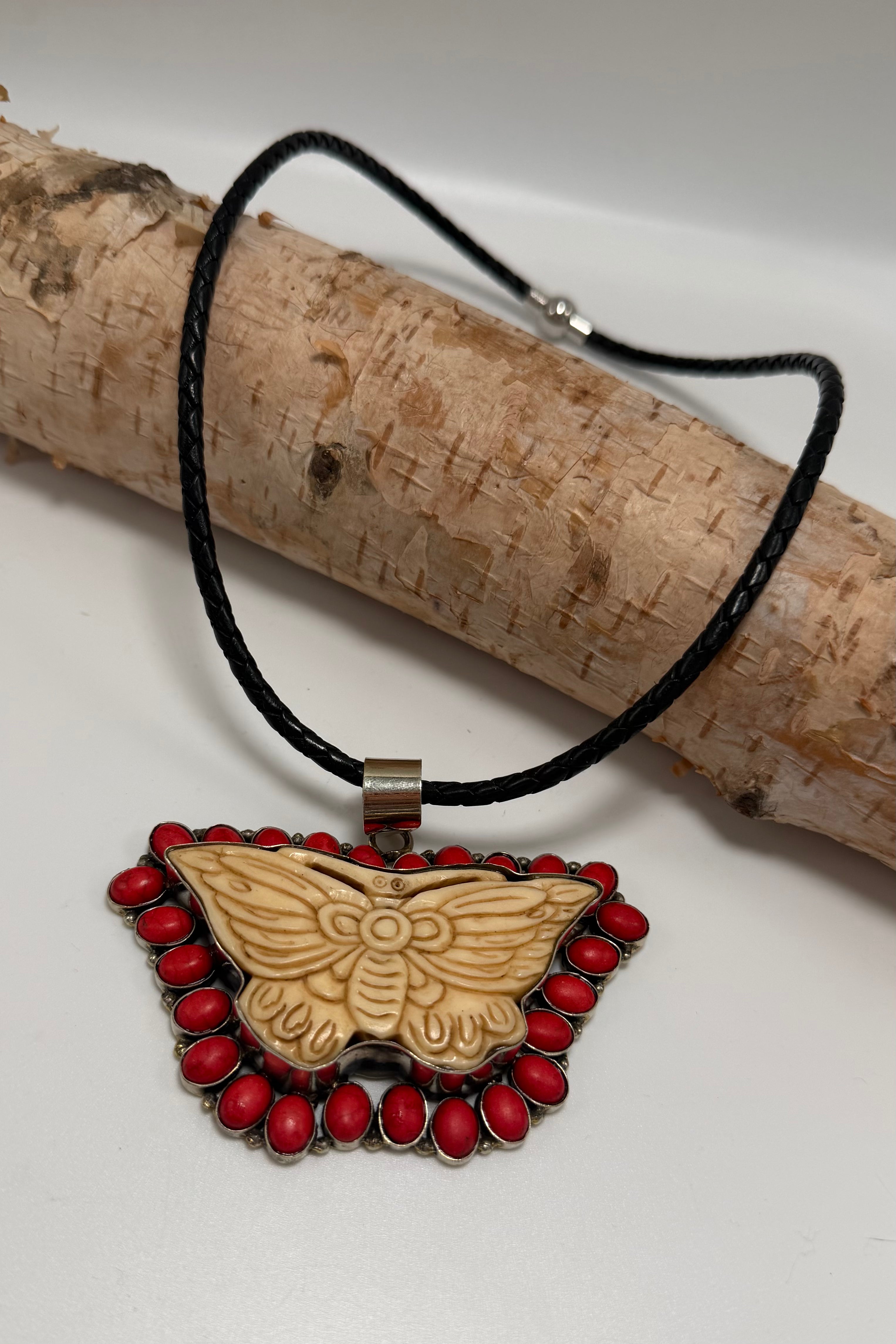 Carved Butterfly w/ Red Choker necklace