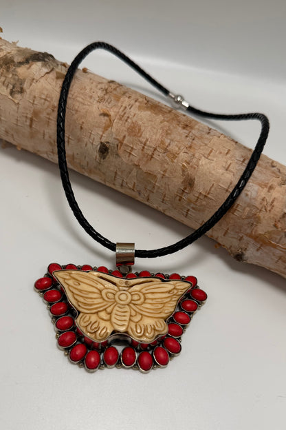 Carved Butterfly w/ Red Choker necklace