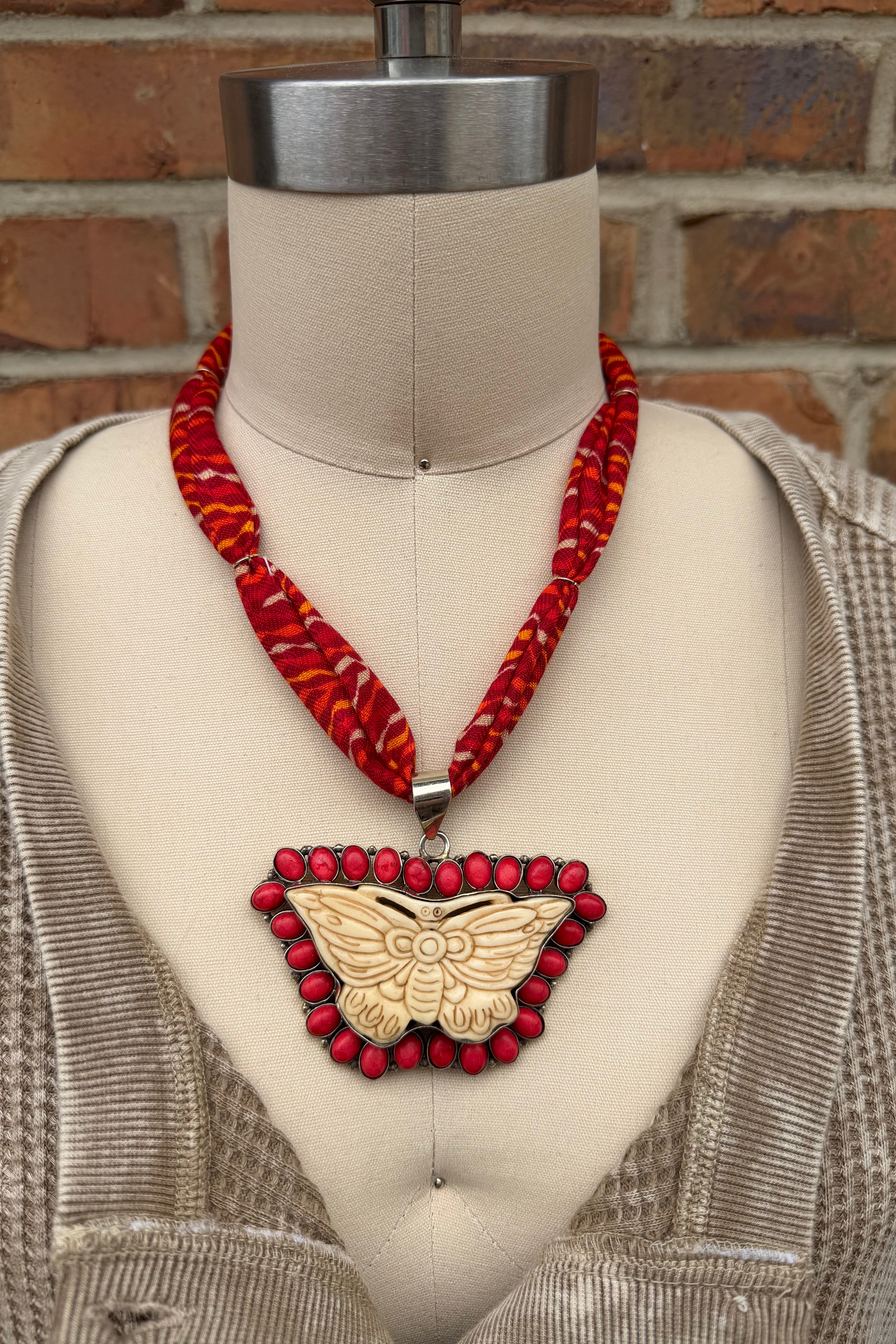 Fabric Butterfly Necklace