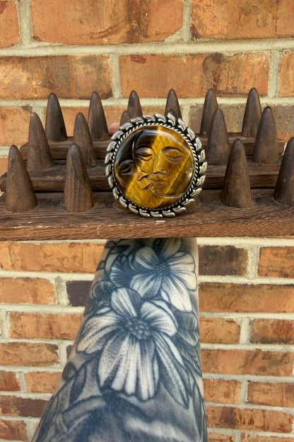 The Sun and The Moon Ring in Tigers Eye