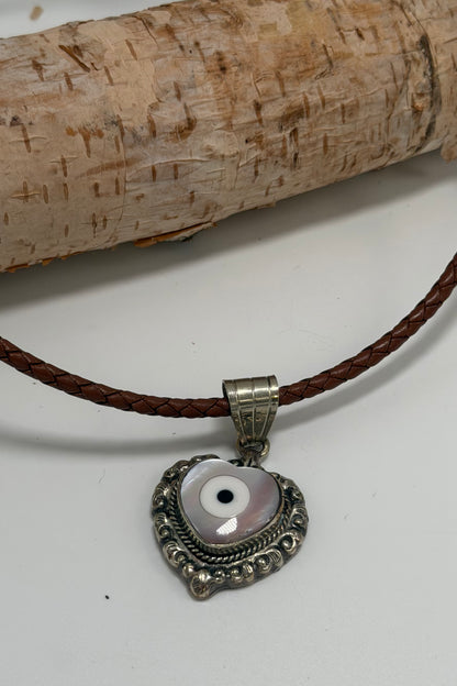 Mother of Pearl Evil Eye Heart Necklace