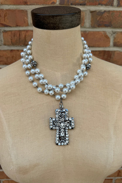 Pearls And Cross Necklace