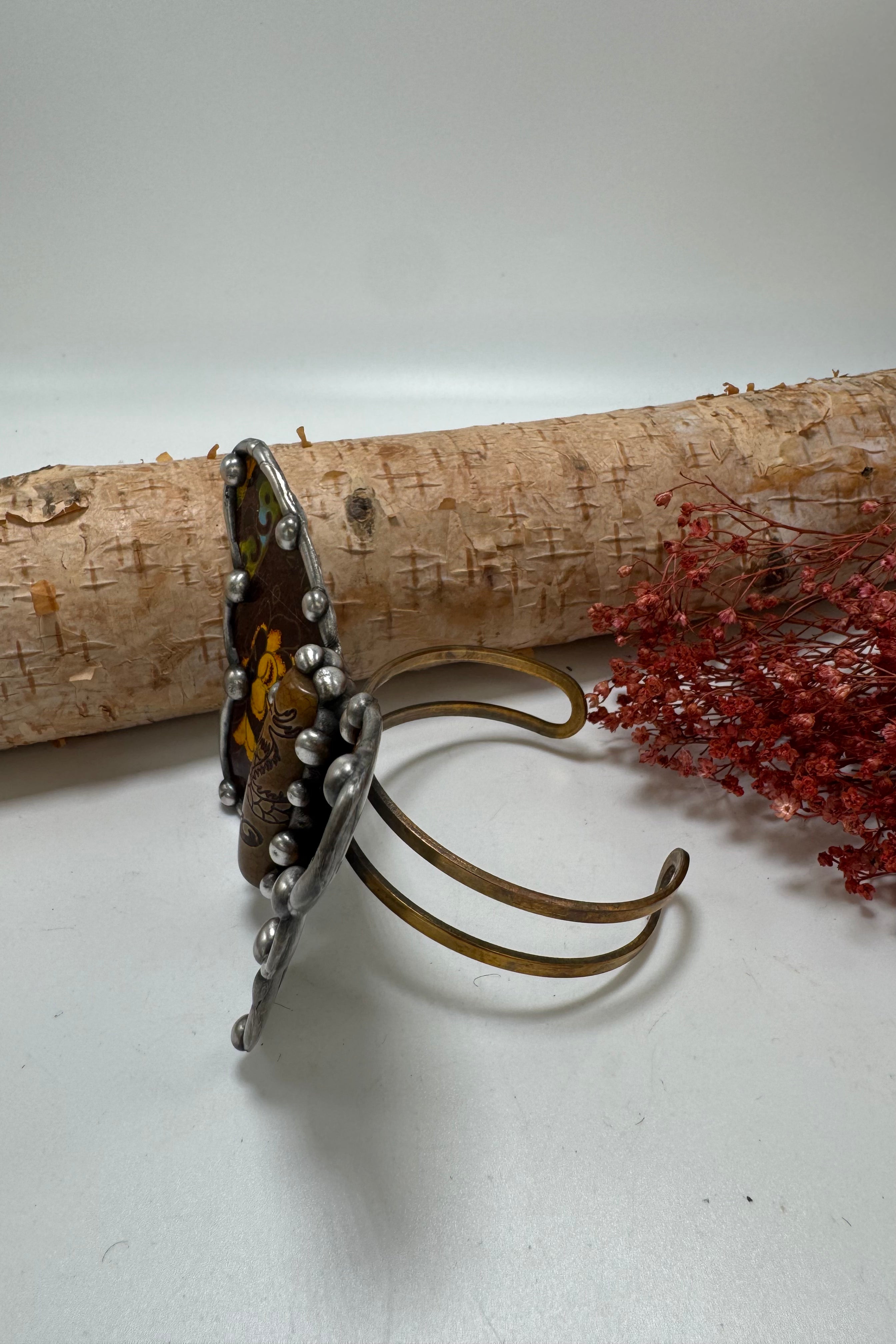 Butterfly Recycled Tin Cuff Bracelet w/ Gemstone Style 11