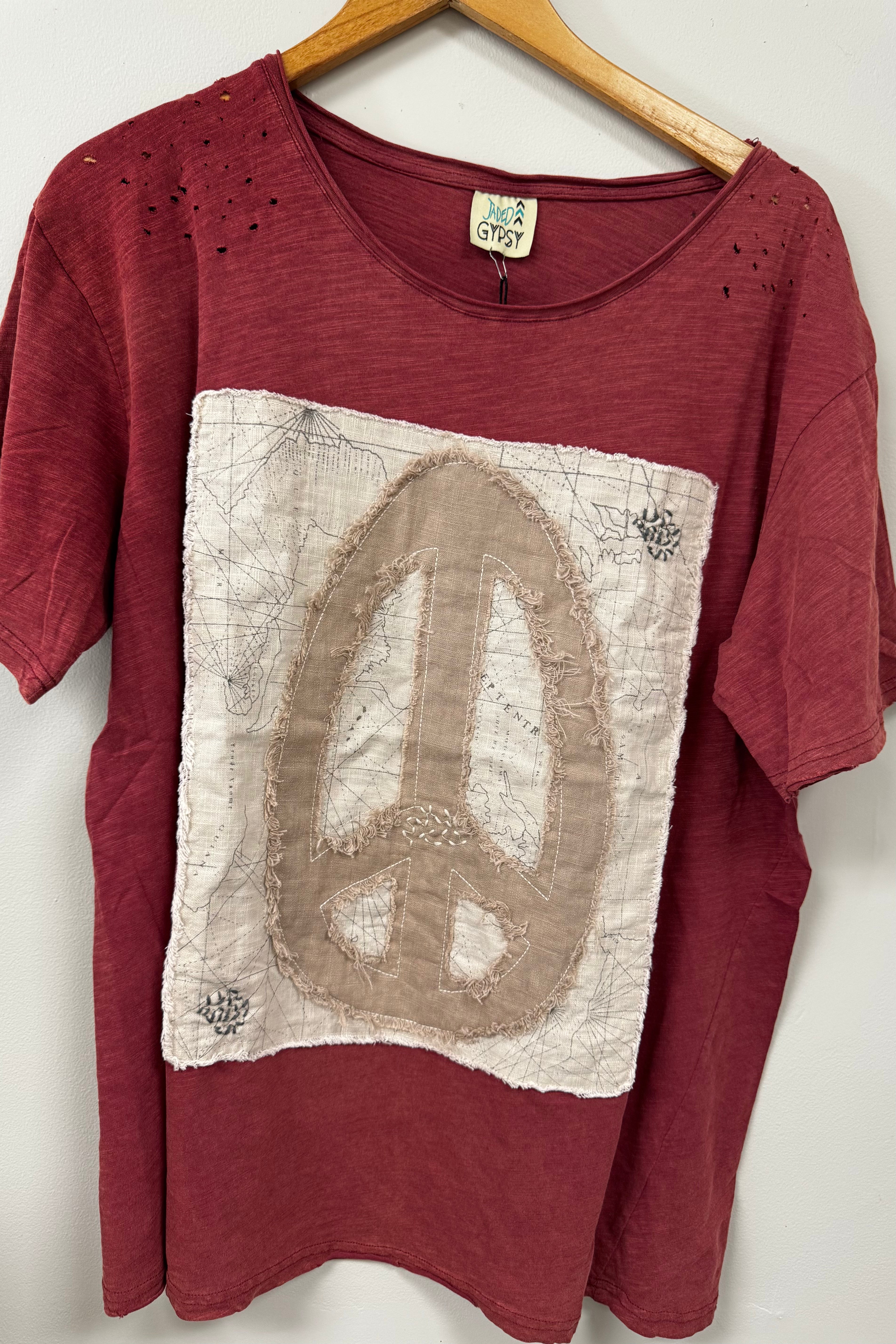 Peace Out Moon Dance Distressed Cotton Tee Top