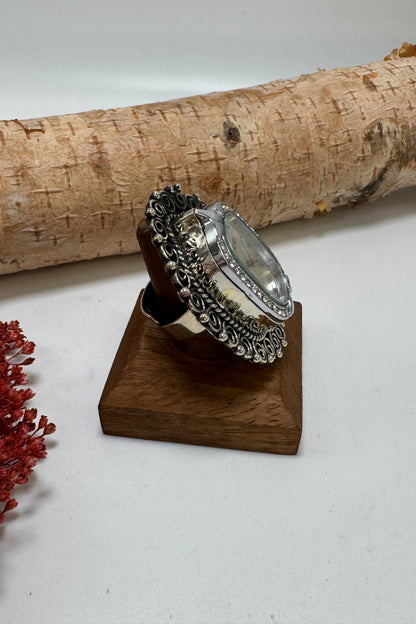Silver Guess Swirled Watch Ring