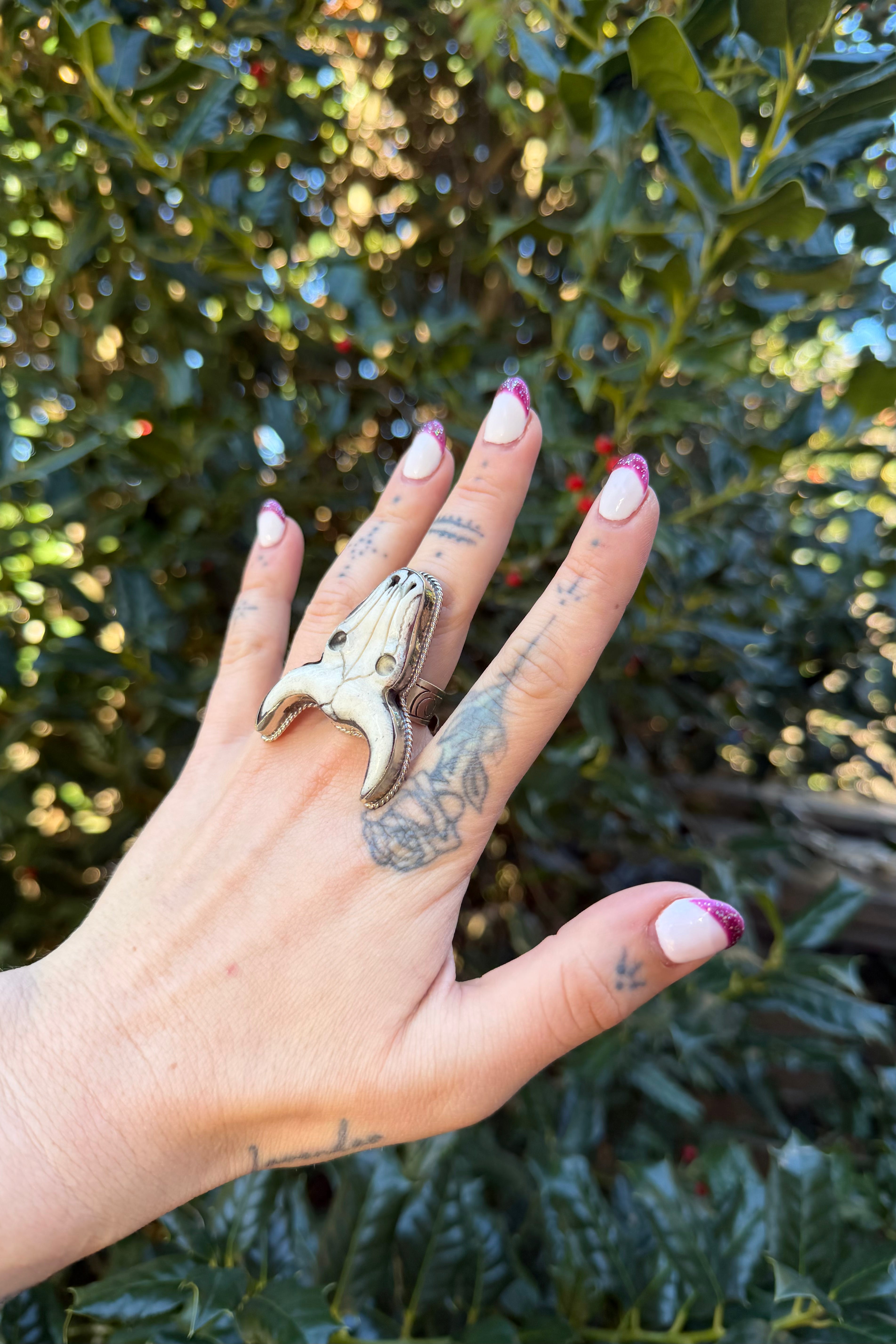 Carved Steer Skull Ring