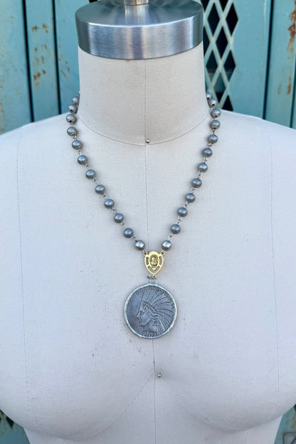 Liberty Coin Necklace on Faux Navajo Pearl Chain