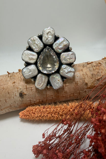 Tear Drop Inside Quartzs & Pearl Ring