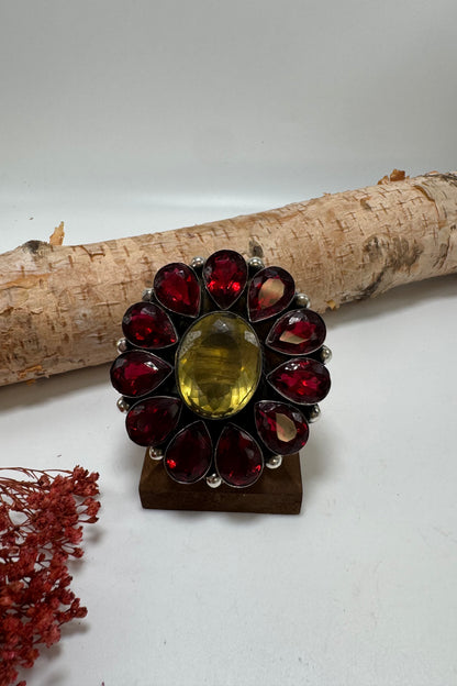 Ruby Red Flower Burst Ring