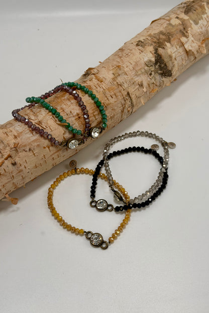 Glass Stretch Bracelet & Crystal Jet Beaded