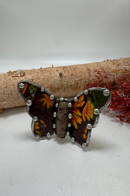 Butterfly Recycled Tin Cuff Bracelet w/ Gemstone Style 4