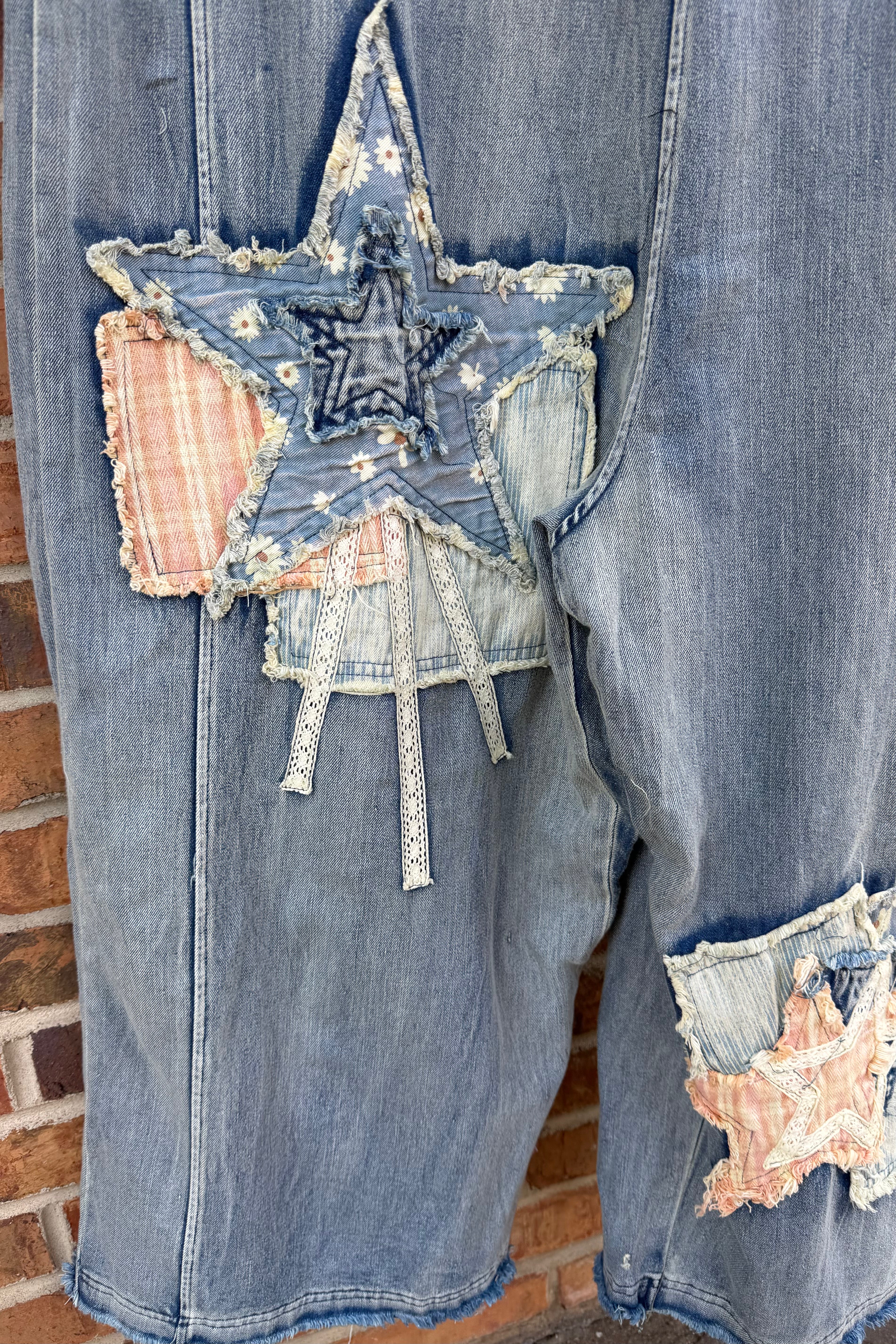FINAL SALE Denim Distress Jumpsuit w/ Stars
