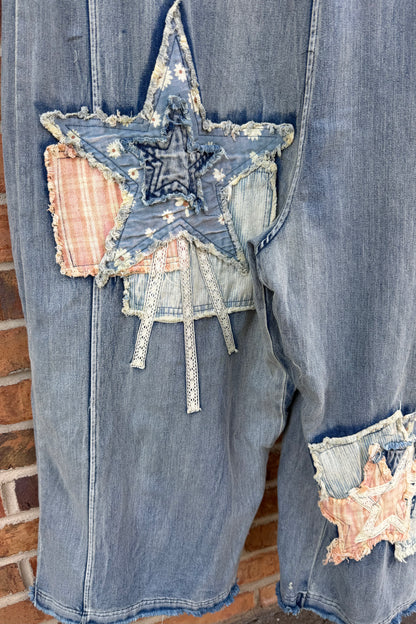 FINAL SALE Denim Distress Jumpsuit w/ Stars