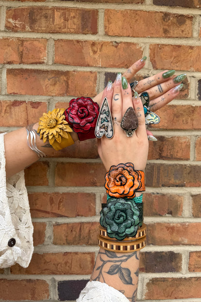 River Snake  flower leather cuff