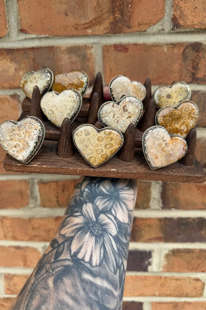 Fossilized Coral Heart Ring