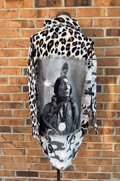 Shacket with Leopard/Camo & B/W Patchwork on Back