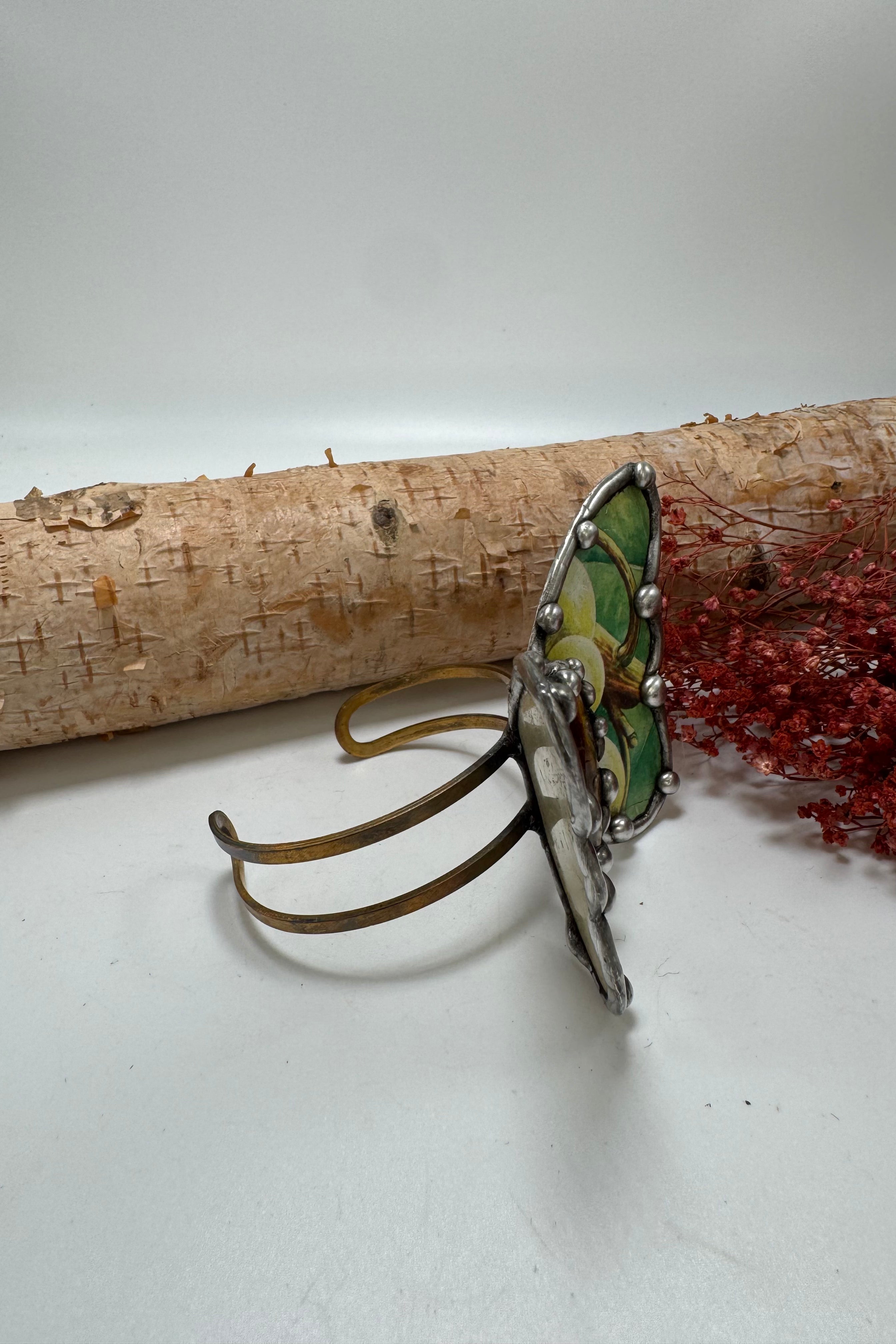 Butterfly Recycled Tin Cuff Bracelet w/ Gemstone Style 17