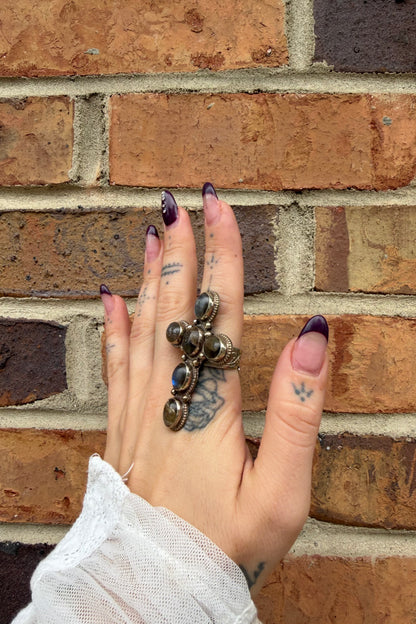Gemmed Cross Ring