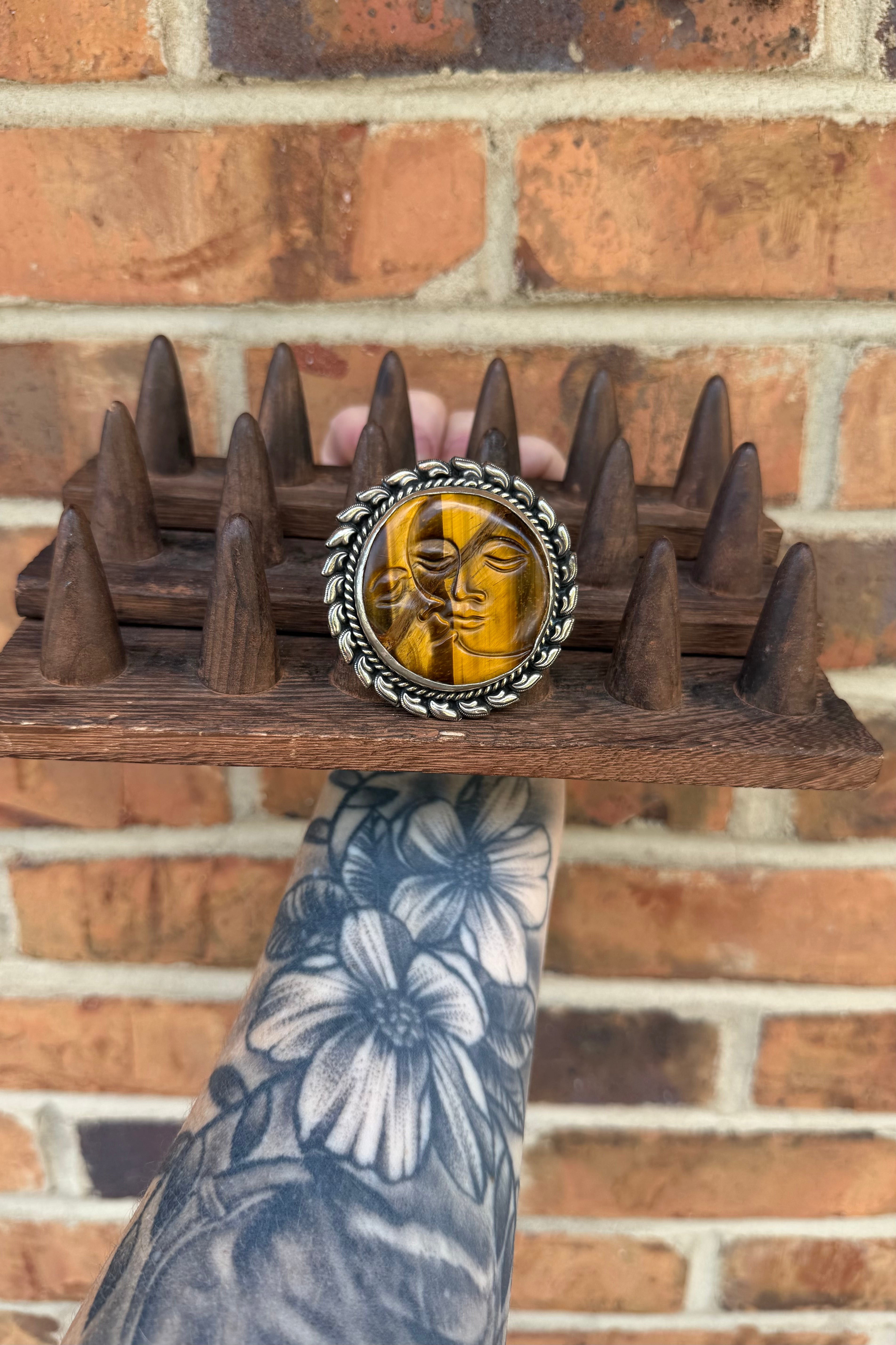 The Sun and The Moon Ring in Tigers Eye